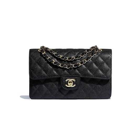 CHANEL SMALL CLASSIC HANDBAG Grained Calfskin & Gold Metal