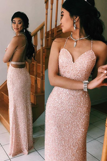 Sparkly Silver Sequin Beaded Party Evening Dress Backless Prom Dress SH1140