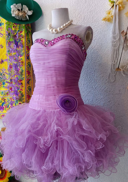 Vintage A Line Sweetheart Rhinestone Tulle Short Homecoming Dress Birthday Dress SH2087