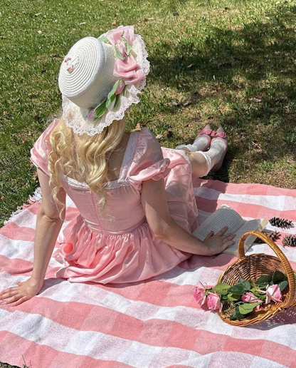 Cute Pink A Line Puff Lace Satin Short Homecoming Dress Cocktail Dress SH3684