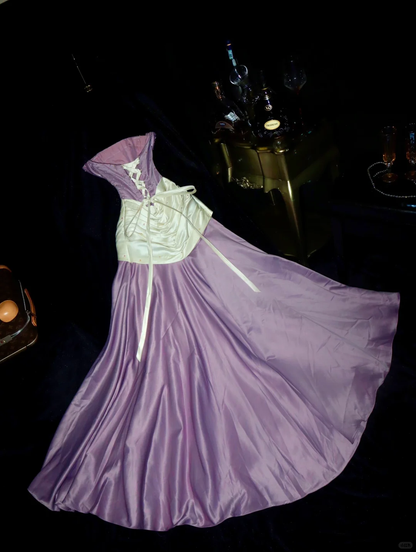 Elegant A Line Strapless Beaded Sequin Lilac Satin Long Prom Dress Evening Dress SH3156