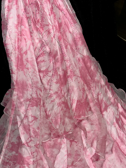Elegant Mermaid Spaghetti Strap Pink Print Floral Beaded Chiffon Long Prom Dress Evening Dress SH3107