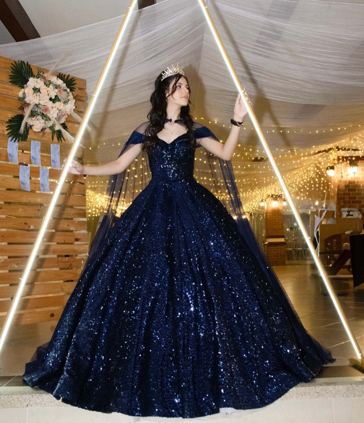 Shiny Royal Blue Ball Gown Off the Shoulder Sequin Sweet 16 Dress Party Gowns Quinceanera Dresses SH3559
