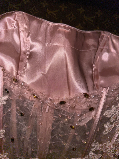 Pink Mermaid Sweetheart Neck Appliques Chiffon Satin Long Prom Dress Party Dress SH3069