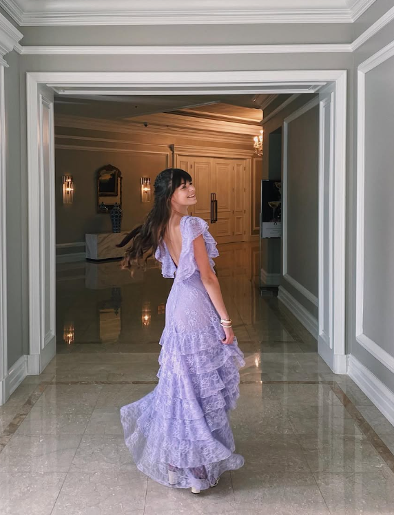 Lilac Long Prom Dress Layed Lace Evening Dress SH613