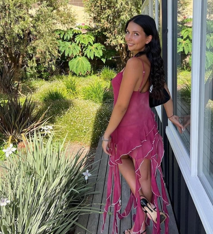 Cute Sheath Spaghetti Strap Ruffle Chiffon Short Homecoming Dress Birthday Dress SH2339