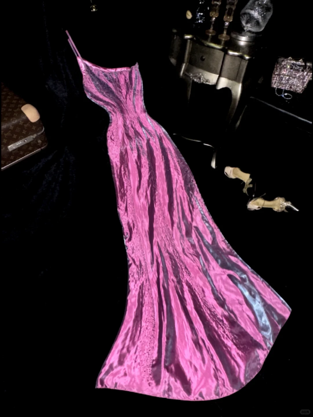 Vintage Mermaid One Shoulder Beaded Pink Satin Long Prom Dress Evening Dress SH3079