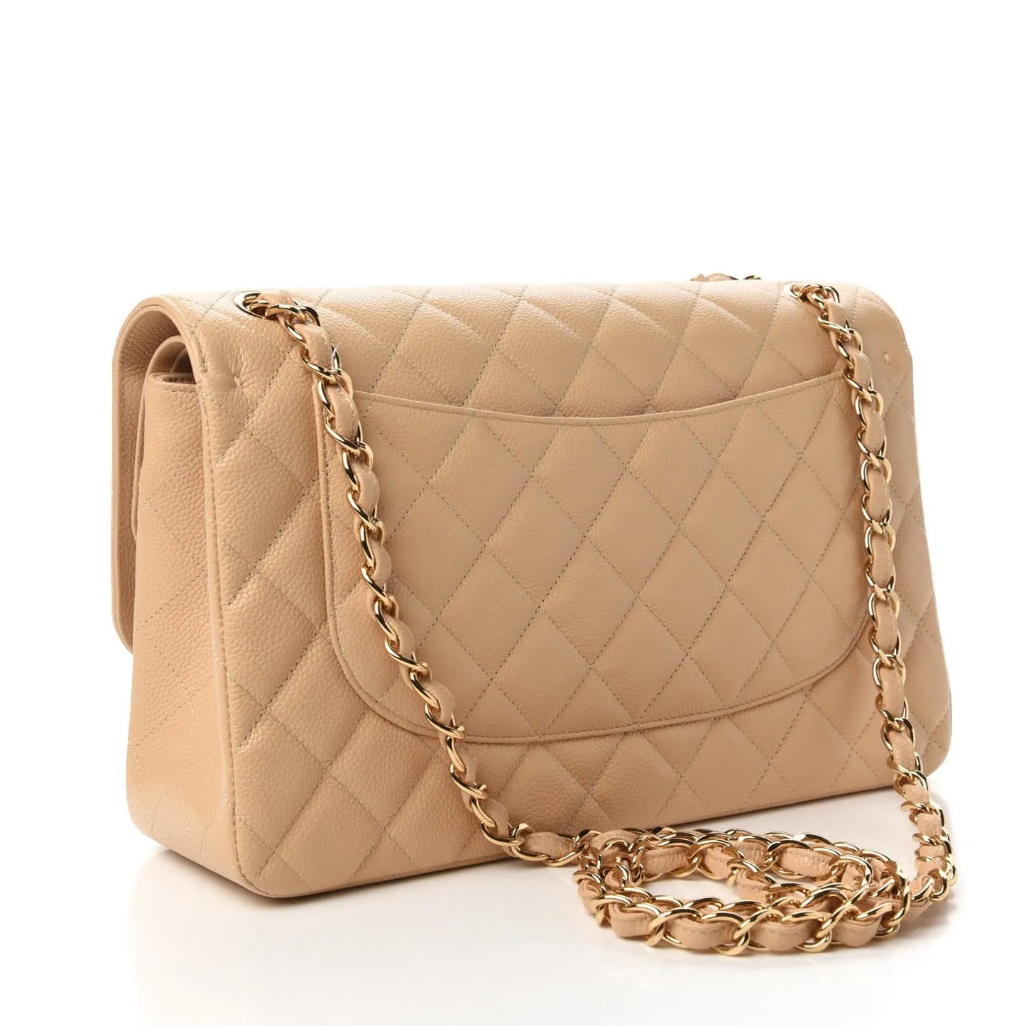 CHANEL Caviar Quilted Jumbo Double Flap Light Beige