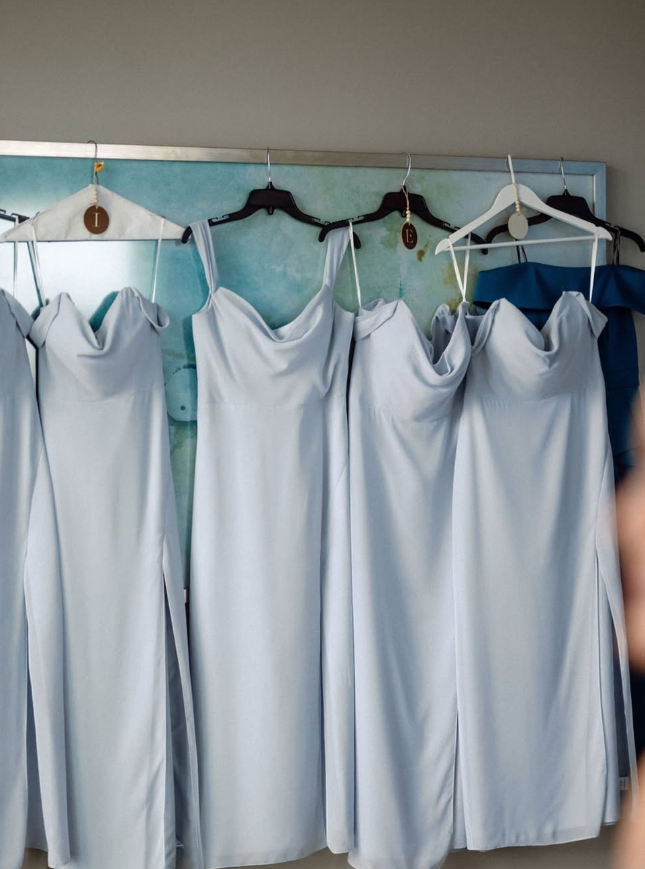 Gentle Sheath Off the Shoulder Blue Chiffon Long Prom Dress Bridesmaid Dress with Slit SH2615