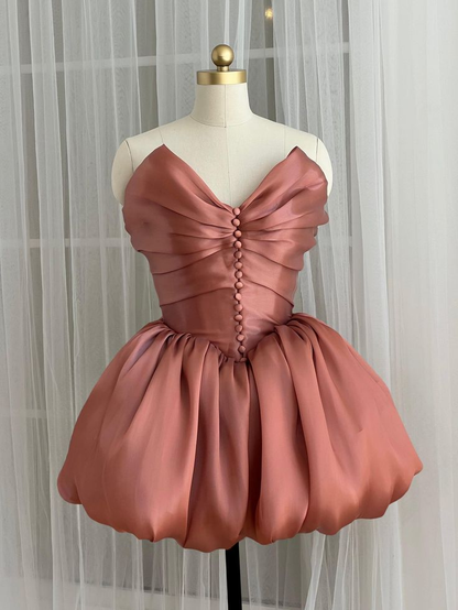 Cute Blush Pink V Neck Pleated Short A Line Cocktail Dress Homecoming Dress  S762