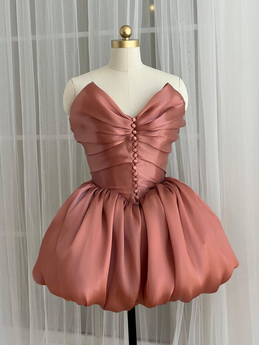 Cute Blush Pink V Neck Pleated Short A Line Cocktail Dress Homecoming Dress  S762