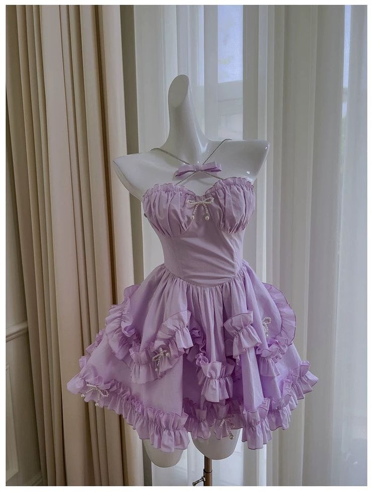 Cute Halter Lilac Chiffon Short Homecoming Dress Birthday Outfits S661
