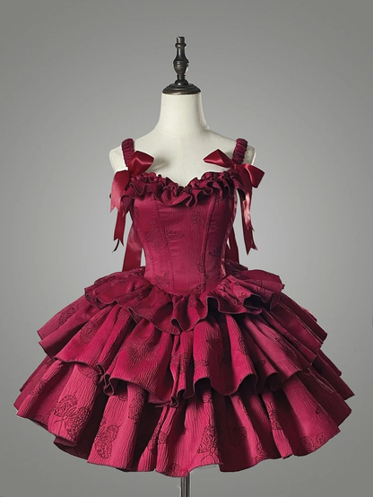 Sweet Satin Multi-Layered Print Floral A Line Homecoming Dress Red Spaghetti Straps Birthday Dress  S448