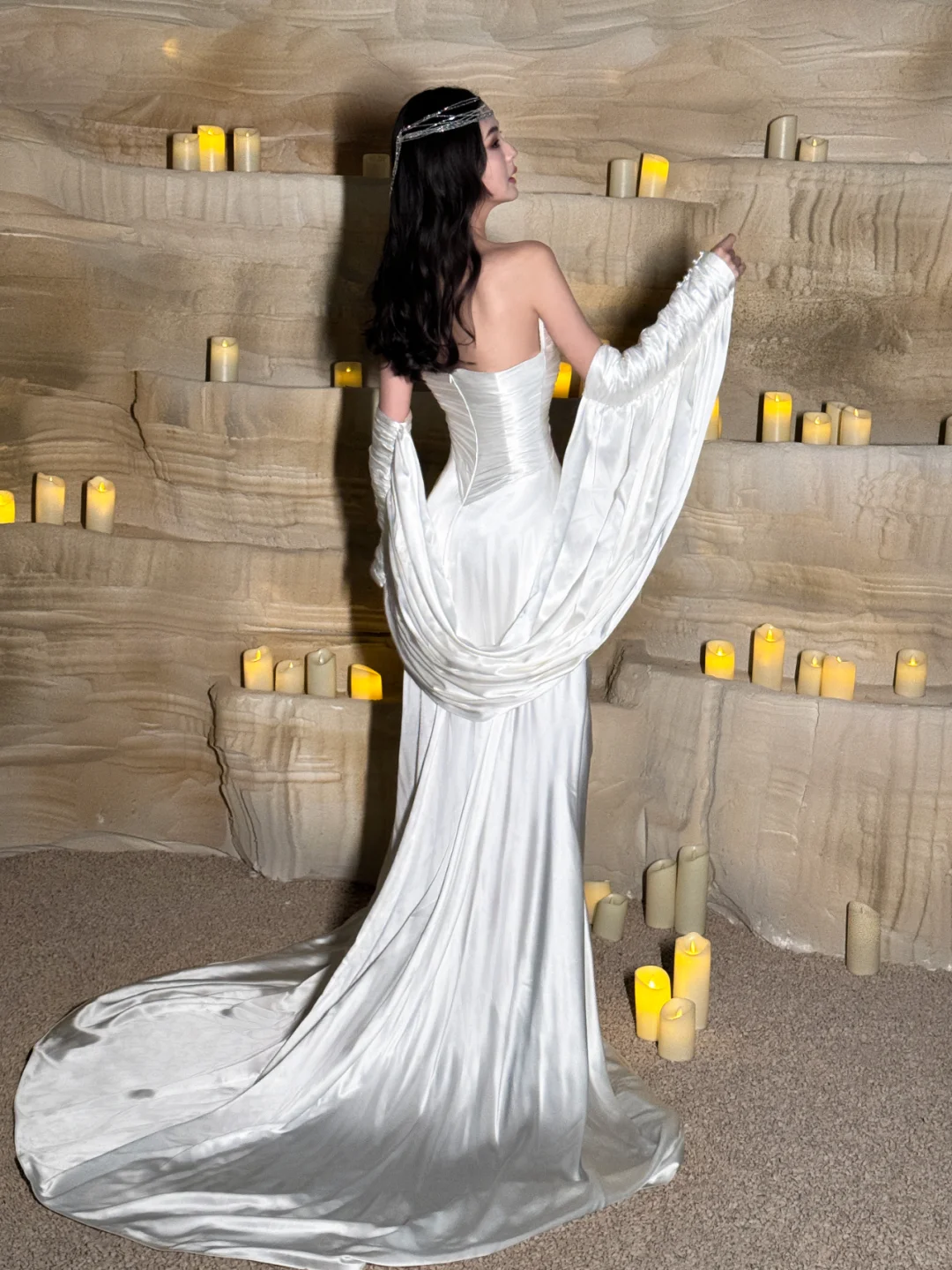 Charming A Line Sweetheart Neck Pleated White Satin Long Prom Dress Evening Dress with Slit SH2997