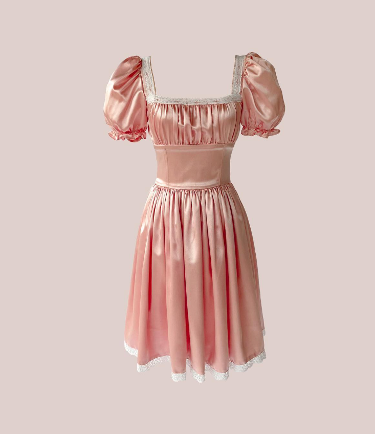 Cute Pink A Line Puff Lace Satin Short Homecoming Dress Cocktail Dress SH3684