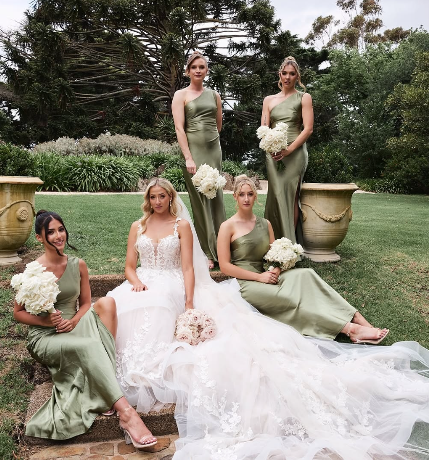 Pretty Sheath One Shoulder Green Satin Bridesmaid Dress Evening Dress with Slit SH3203