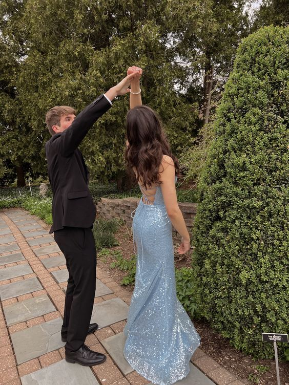 Light Blue Elegant Long Evening Gown Prom Dress SH960