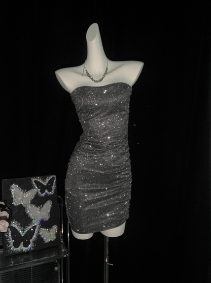 Glitter Silver Strapless Sheath Short Cocktail Dress Homecoming Dress S674
