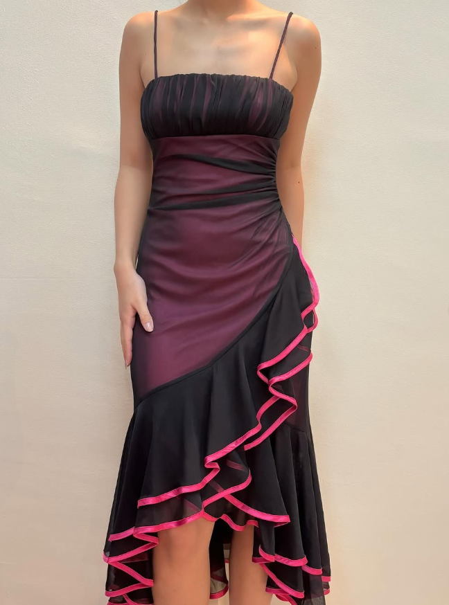 Vintage Mermaid Spaghetti Strap Ruffle Chiffon Prom Dress Evening Dress SH2068