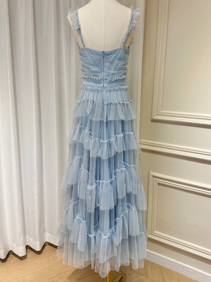 Light Blue Tulle Layers Long Prom Dress