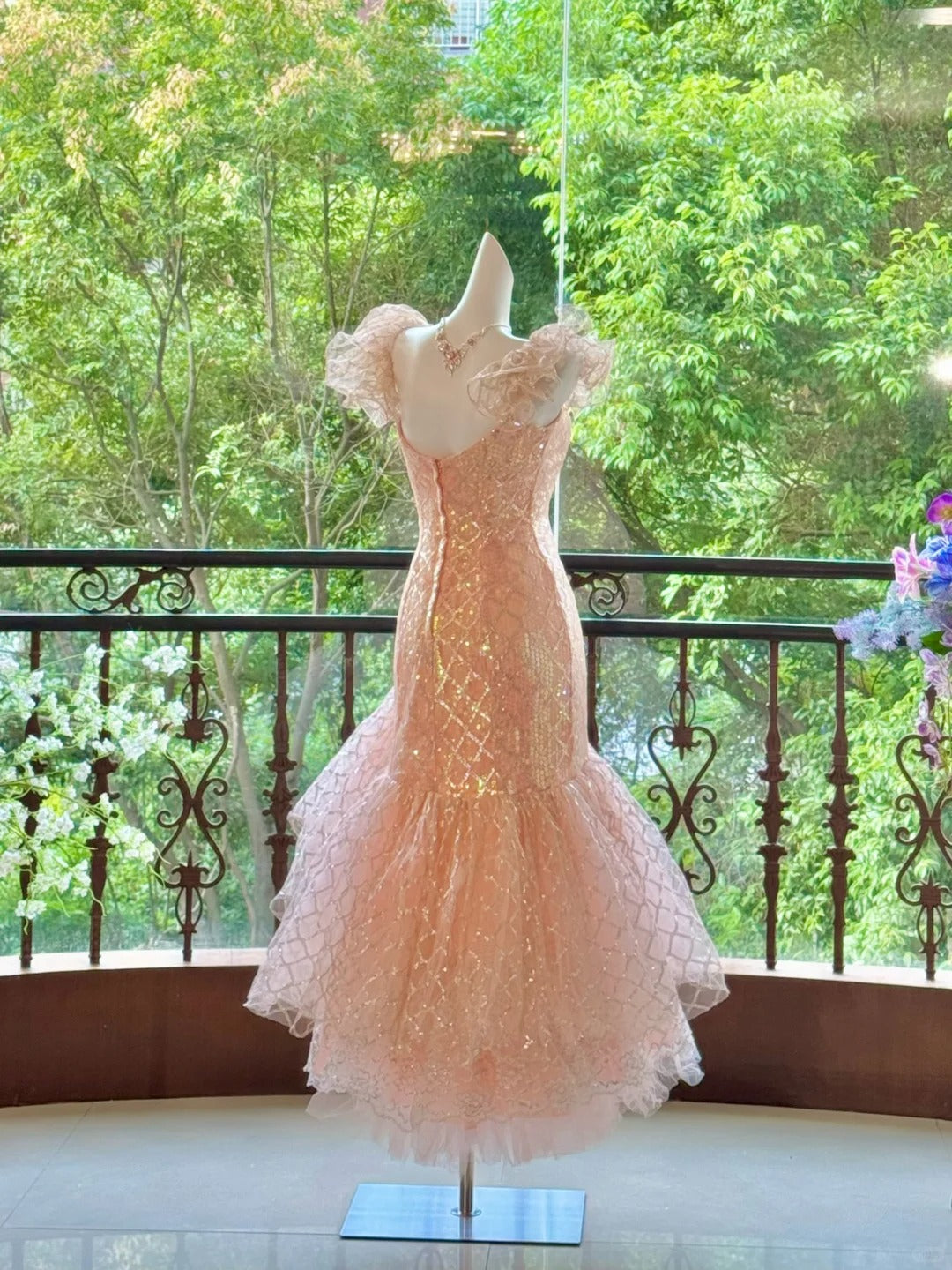 Pink Gorgeous Elegant Shiny Long Mermaid Tulle Quinceanera Dresses Ball Gown Graduation Dress Princess gh5003