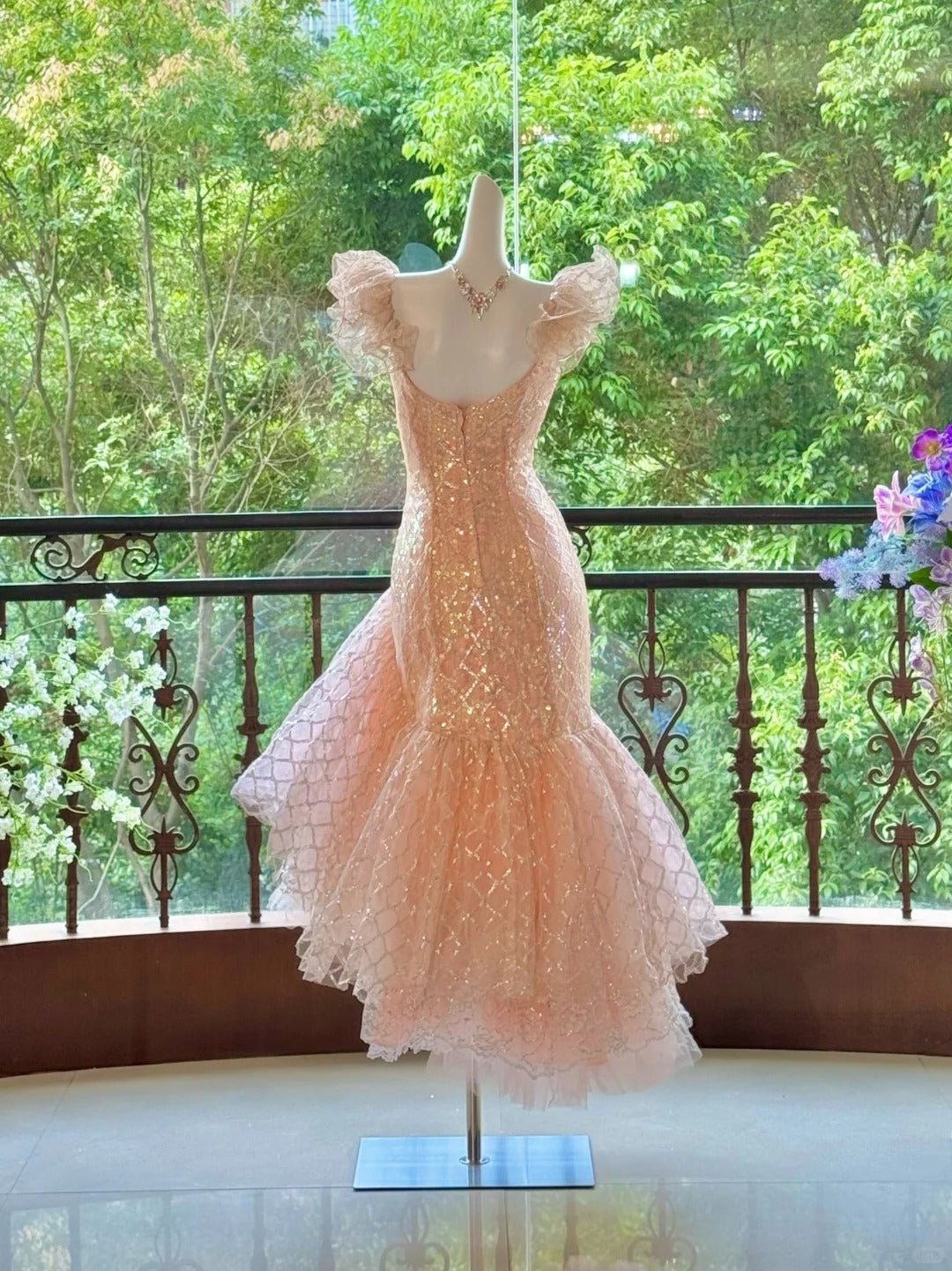 Pink Gorgeous Elegant Shiny Long Mermaid Tulle Quinceanera Dresses Ball Gown Graduation Dress Princess gh5003