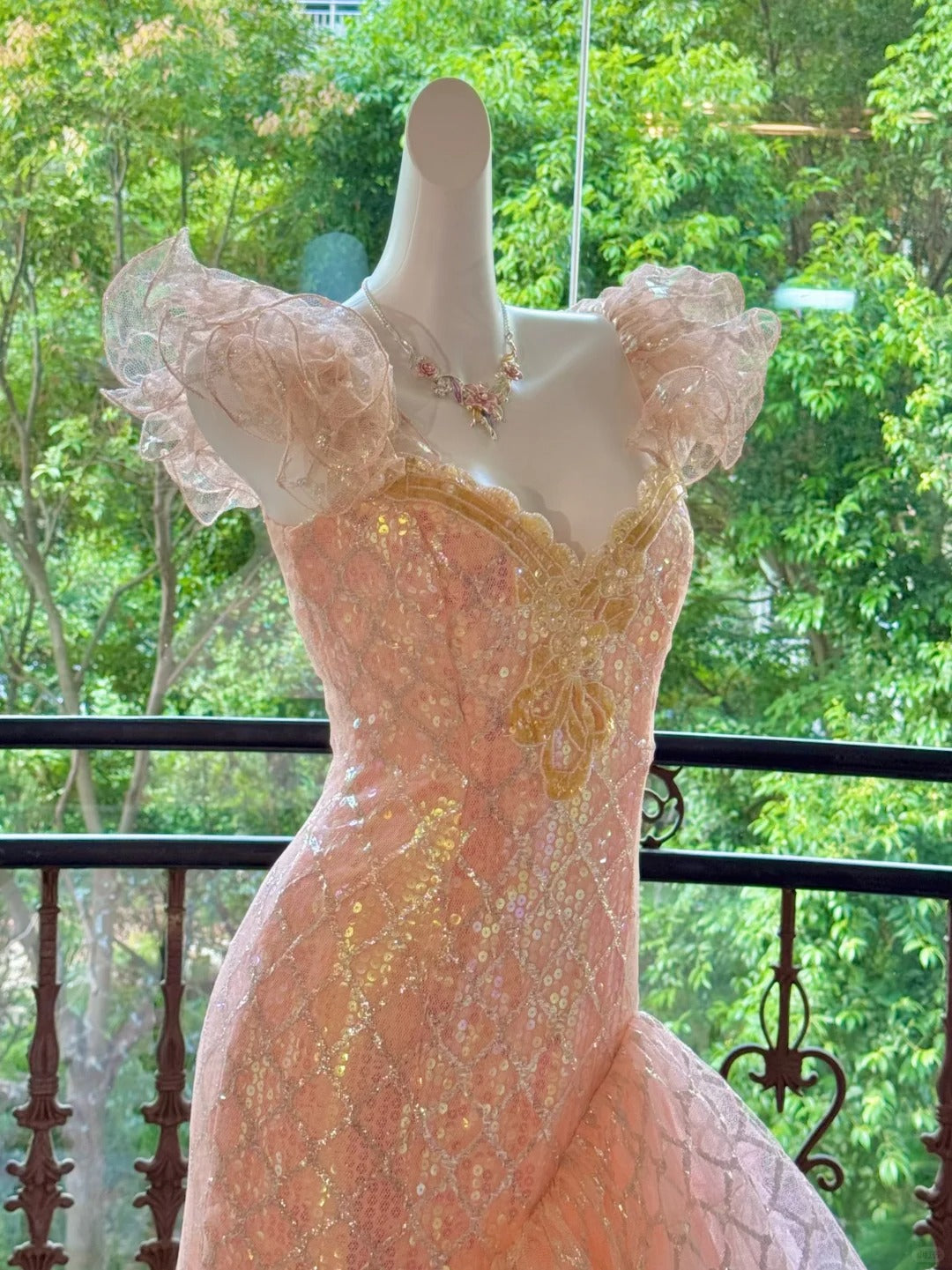 Pink Gorgeous Elegant Shiny Long Mermaid Tulle Quinceanera Dresses Ball Gown Graduation Dress Princess gh5003