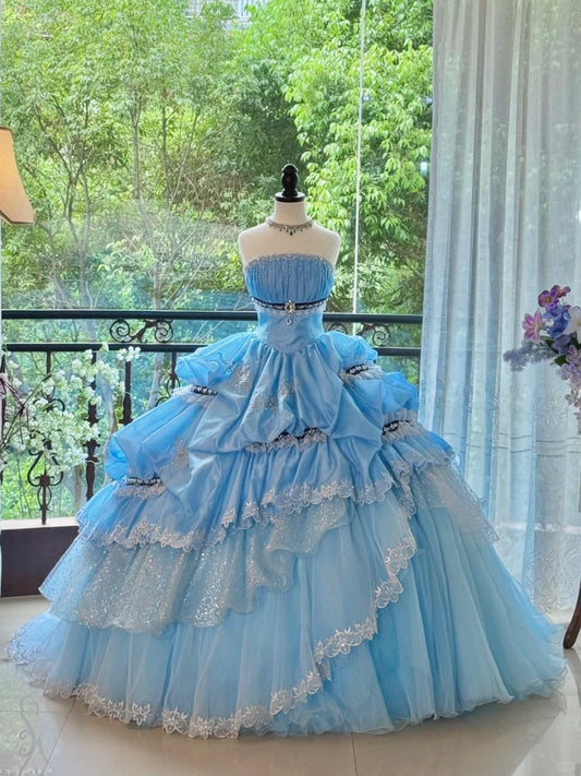 preppydressess-Blue Gorgeous Elegant Sweet Long Tulle Quinceanera Dresses Ball Gown Graduation Dress Princess gh5004