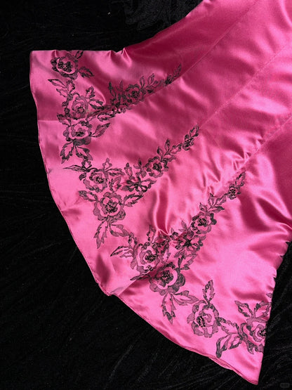 Pink floral long satin ball gown evening party dress gh4422