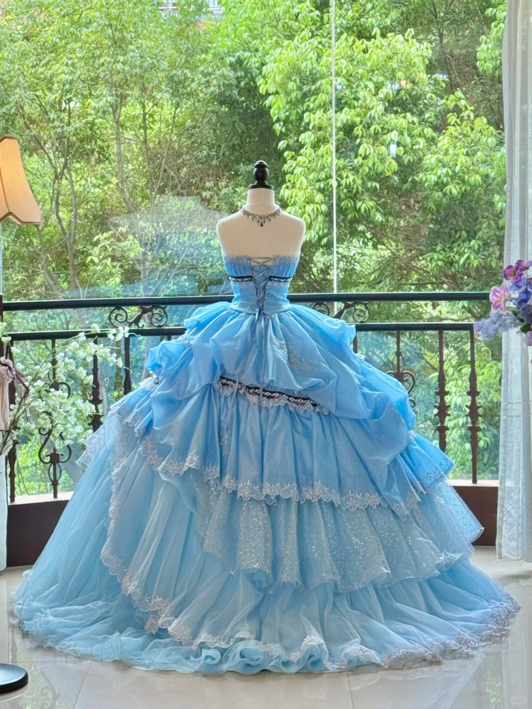 Blue Gorgeous Elegant Sweet Long Tulle Quinceanera Dresses Ball Gown Graduation Dress Princess gh5004