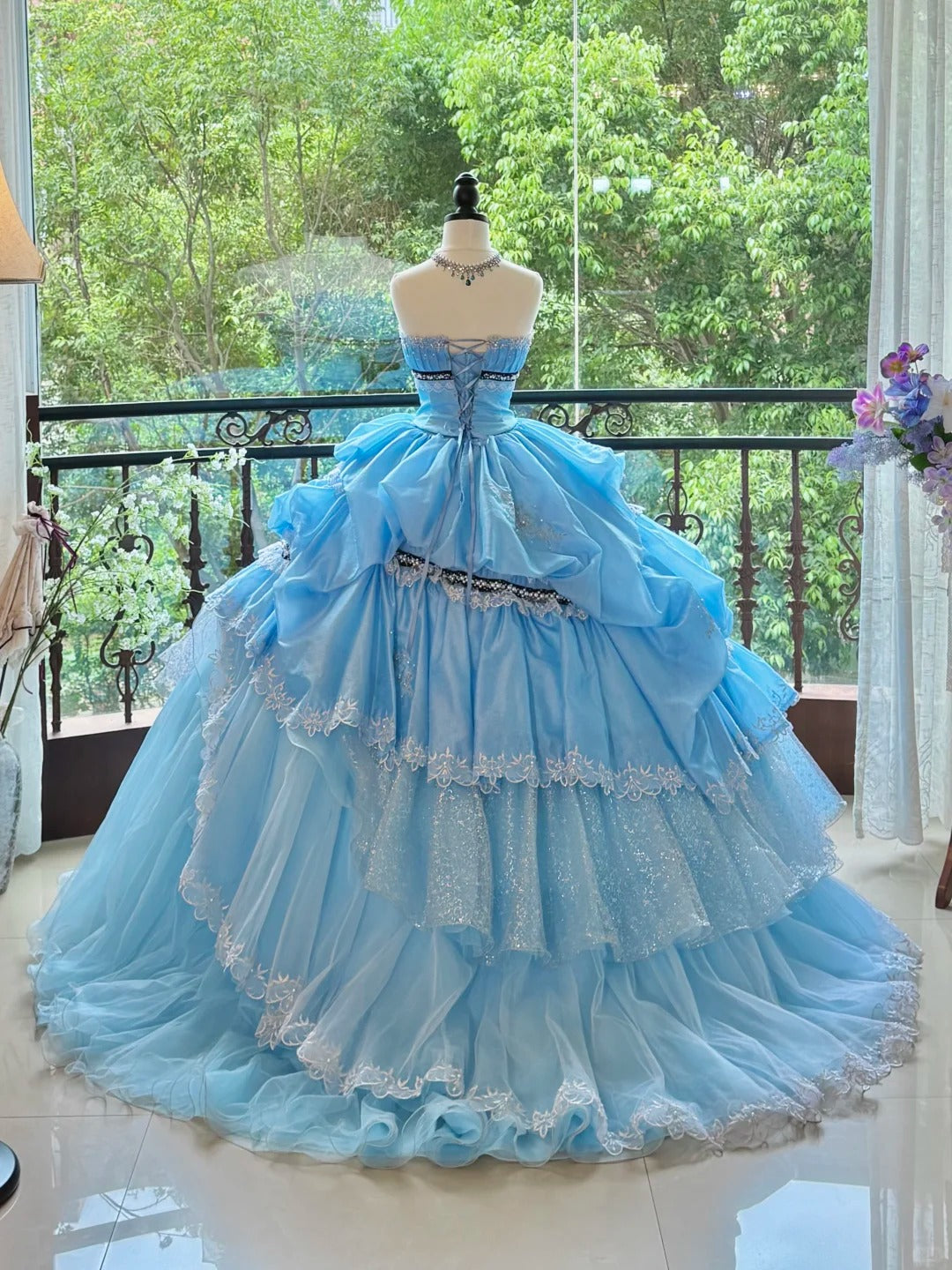 Blue Gorgeous Elegant Sweet Long Tulle Quinceanera Dresses Ball Gown Graduation Dress Princess gh5004