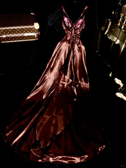 Brown Fashion Simple Elegant Long Satin Prom Dress Evening Dress Graduation Dress Party Dress gh4453