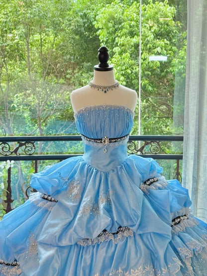 Blue Gorgeous Elegant Sweet Long Tulle Quinceanera Dresses Ball Gown Graduation Dress Princess gh5004