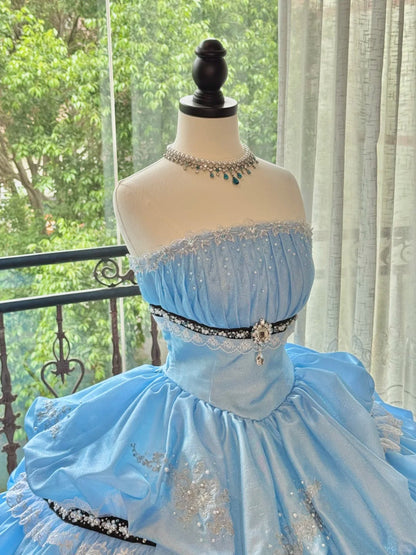 Blue Gorgeous Elegant Sweet Long Tulle Quinceanera Dresses Ball Gown Graduation Dress Princess gh5004