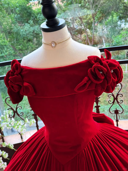 preppydressess-Burgundy Elegant Retro Long Velvet Quinceanera Dresses Prom Dress Graduation Dress Princess gh5005