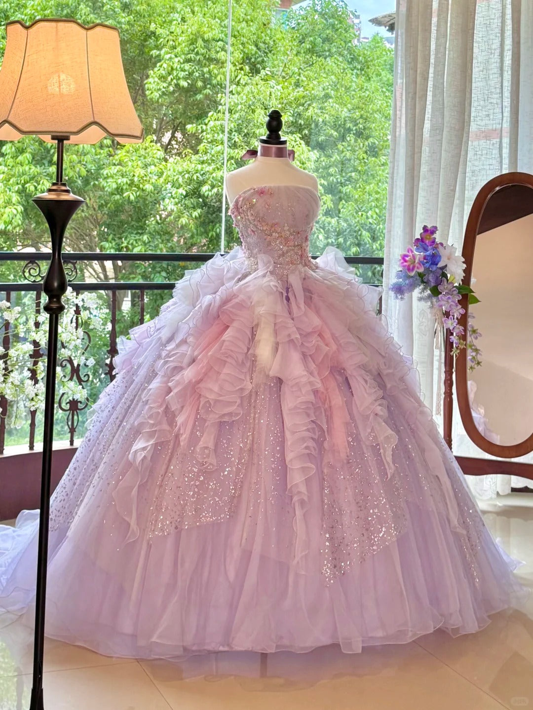 preppydressess-Quinceanera Dresses Pink Purple Gorgeous Elegant Shiny Floral Sequin Long Tulle Prom Dress Graduation Dress gh5001