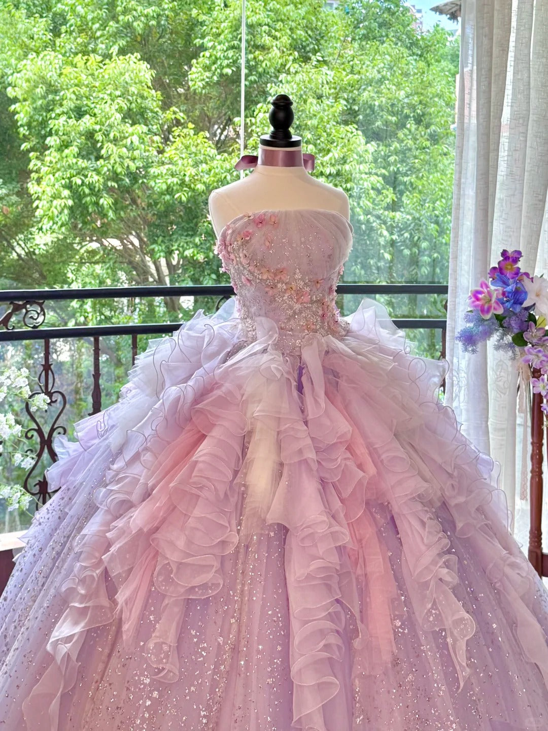 preppydressess-Quinceanera Dresses Pink Purple Gorgeous Elegant Shiny Floral Sequin Long Tulle Prom Dress Graduation Dress gh5001