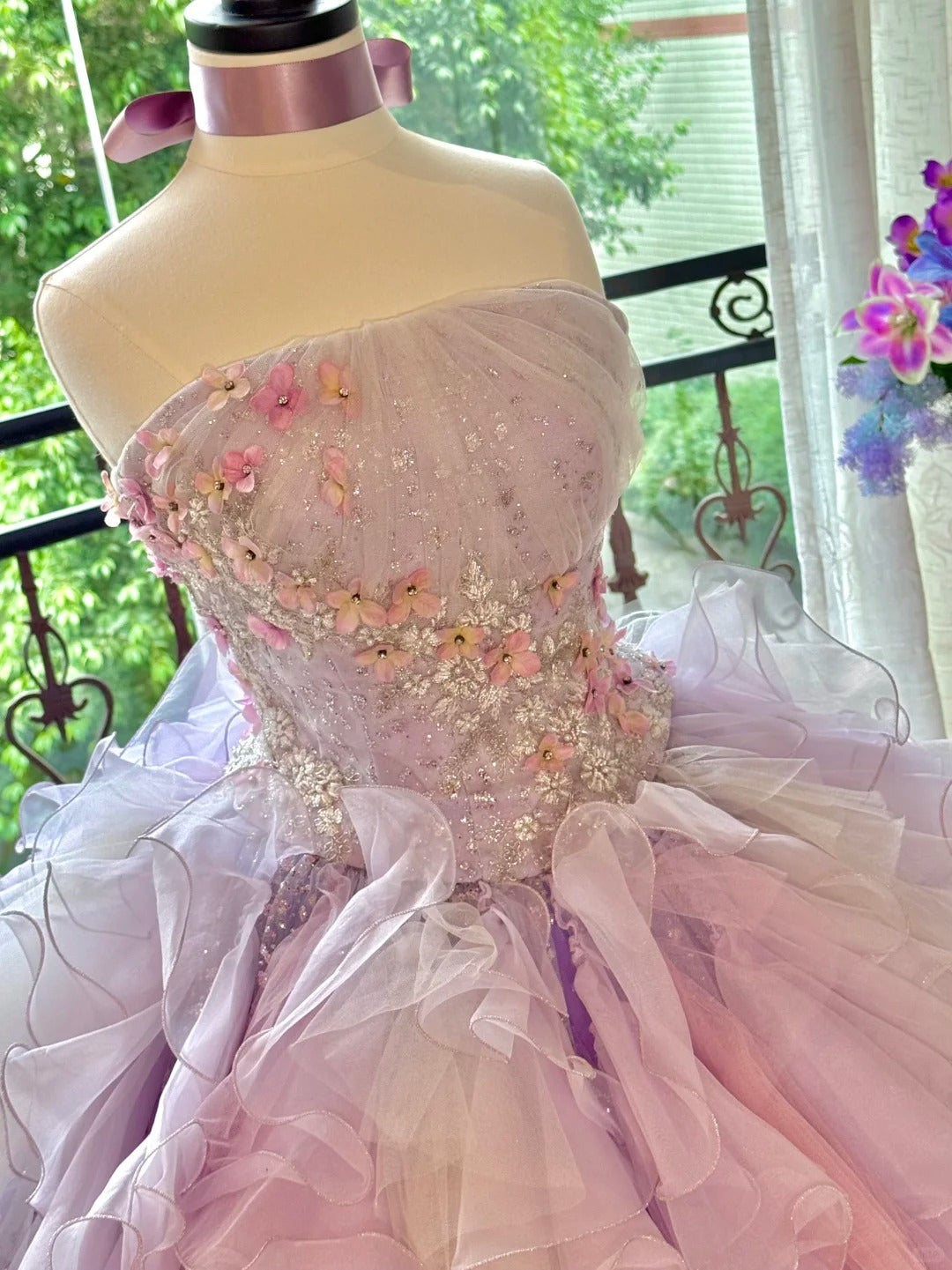 preppydressess-Quinceanera Dresses Pink Purple Gorgeous Elegant Shiny Floral Sequin Long Tulle Prom Dress Graduation Dress gh5001
