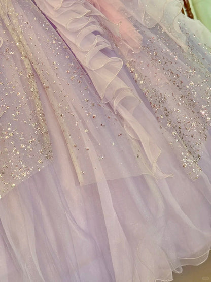 preppydressess-Quinceanera Dresses Pink Purple Gorgeous Elegant Shiny Floral Sequin Long Tulle Prom Dress Graduation Dress gh5001