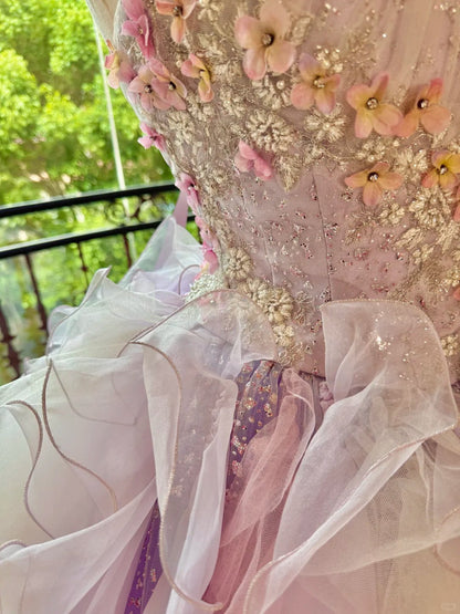 preppydressess-Quinceanera Dresses Pink Purple Gorgeous Elegant Shiny Floral Sequin Long Tulle Prom Dress Graduation Dress gh5001