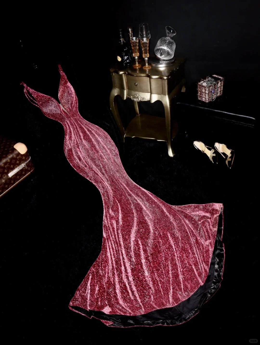 Pink glitter mermaid fishtail backless dinner prom dress ball dress evening dress gh4362