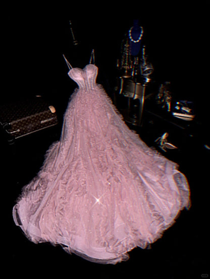 Pink elegant sweet gorgeous long tulle ball gown evening dress graduation dress gh4452