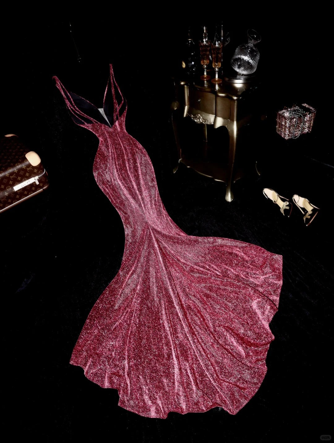 Pink glitter mermaid fishtail backless dinner prom dress ball dress evening dress gh4362