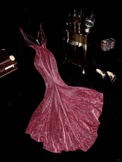 Pink glitter mermaid fishtail backless dinner prom dress ball dress evening dress gh4362