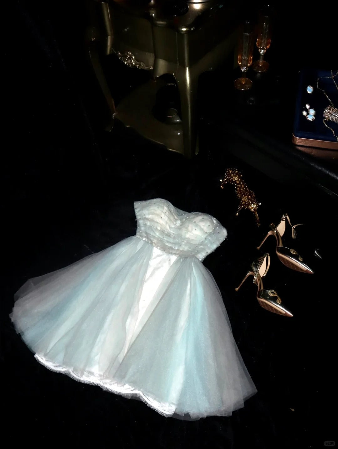 Tiffany blue tulle beaded tulle short homecoming dress prom dress evening dress gh4388