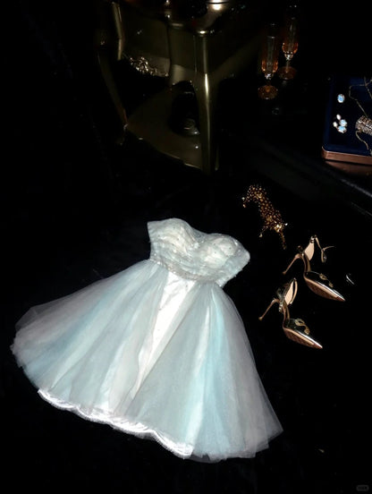 Tiffany blue tulle beaded tulle short homecoming dress prom dress evening dress gh4388