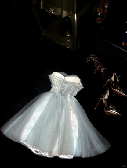 Tiffany blue tulle beaded tulle short homecoming dress prom dress evening dress gh4388