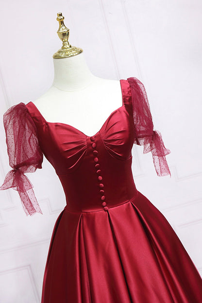 Red Satin Sweetheart Neckline Long Formal Dress, A-Line Evening Graduation Dress