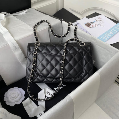 CHANEL SMALL CLASSIC HANDBAG Grained Calfskin & Silver Metal