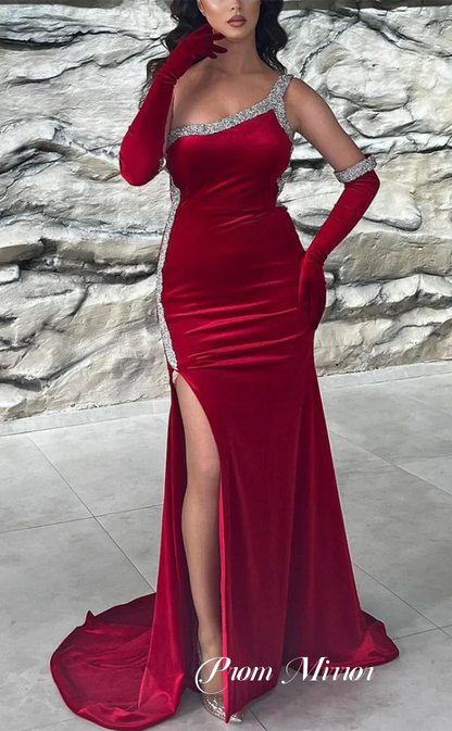 Luxury Beaded One Shoulder Bodycon Prom Dresses